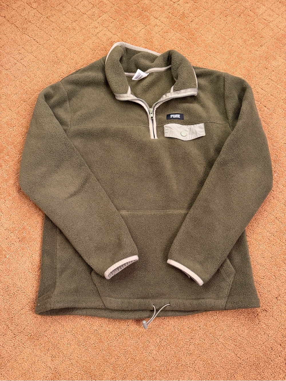 PINK Victoria’s Secret Green Fleece 1/4 Zip Logo Pullover Sweatshirt Women’s S